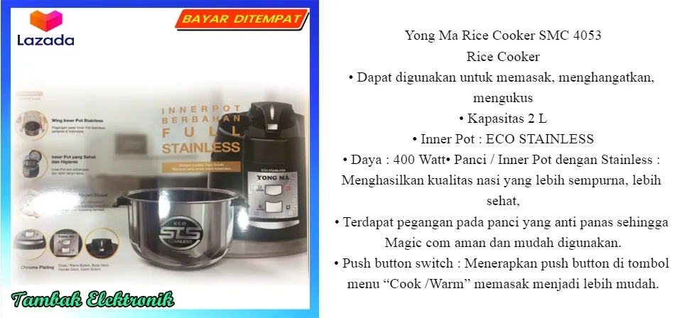 YONG MA MAGIC COM SMC-4053 Eco Stainless Inner Pot panci Sehat