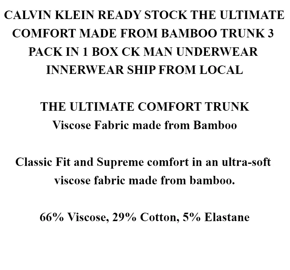 CALVIN KLEIN READY STOCK THE ULTIMATE COMFORT MADE FROM BAMBOO