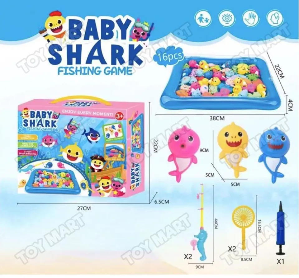 Baby Shark! Magnetic Fishing Game Floating Fish Toys Inflatable Pool Fishes  Rod Fun Outdoor Toy Mini Swimming Pool Real Fishing Experience Toy Set for  Kids High Quality Educational Toy