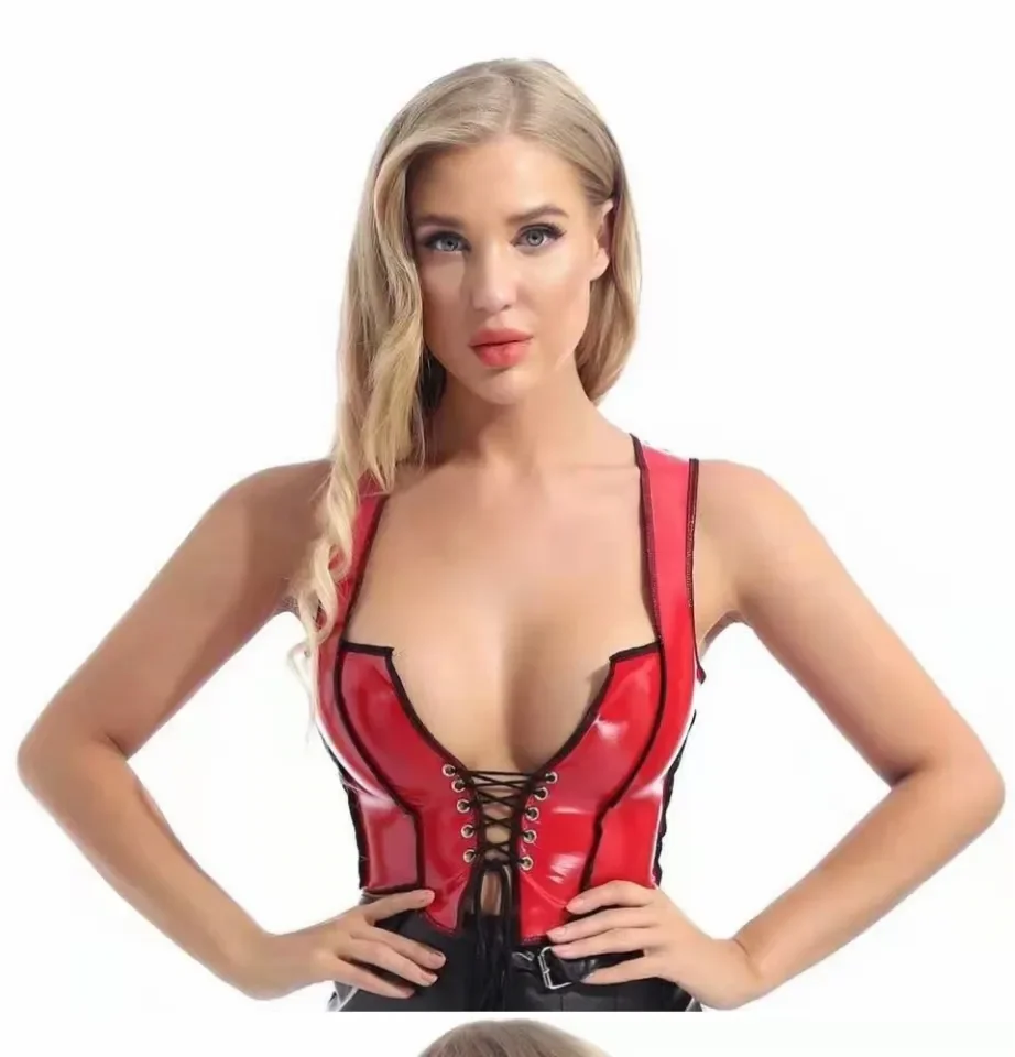 Women Sexy PVC Leather Deep U Vest For Sex Shiny Wetlook Crop Tops Lace-up  Front Hot Breast Exposing Women Glossy Latex Camisole【Sekexi-162】 | Lazada  PH