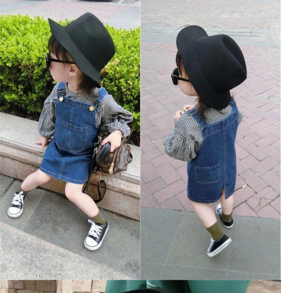 2022 Girl Casual Jeans Dress Baby Kids Children Autumn Long Sleeve Denim  Clothes