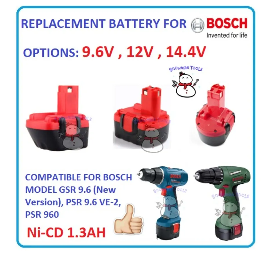 9.6V 12V 14.4V REPLACEMENT BATTERY FOR BOSCH Ni CD 1.3AH CORDLESS