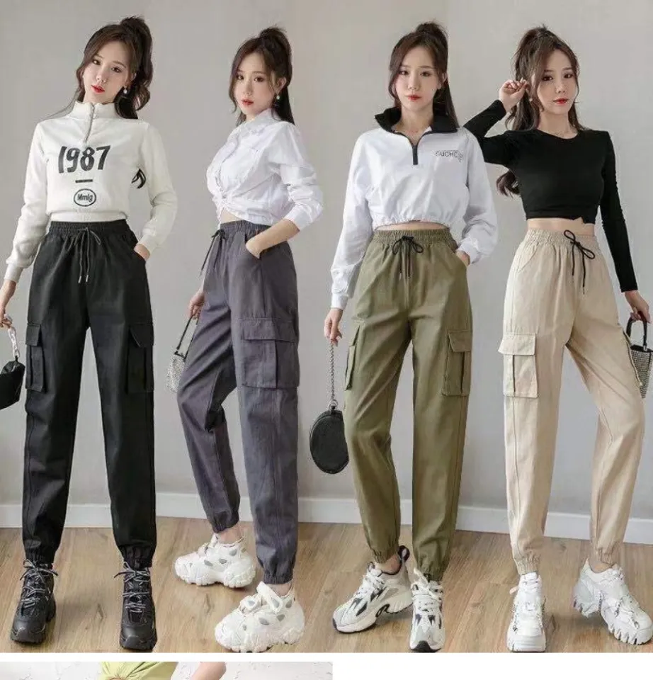 YiKeGuiHuaShu Street Wear Cargo Pants for Women Korean Work Trousers Solid  Wide Leg Straight Casual Pant Spring Autumn s1 Beige XS at Amazon Women's  Clothing store