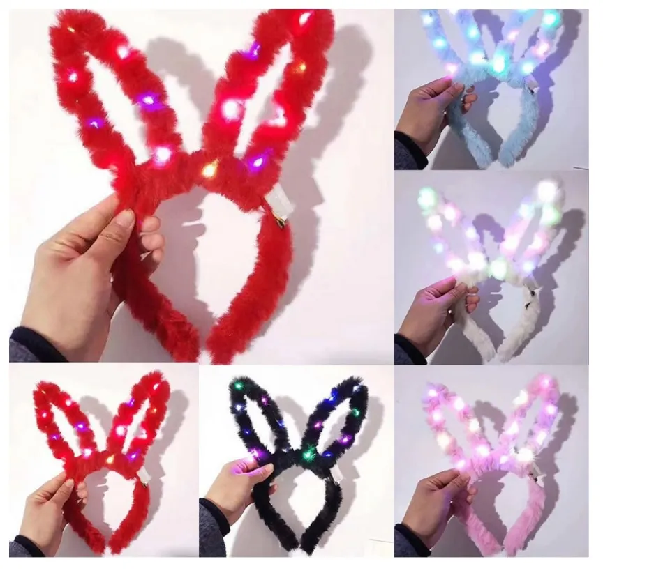 Light Up Headbands LED Bunny Ears Head bands Luminous Headdress Party Hair  Accessories for Women and Girls (2pcs)