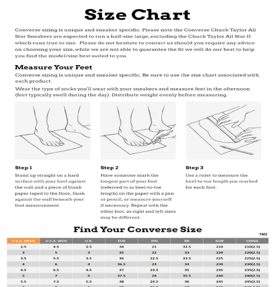 Jack purcell hot sale size chart