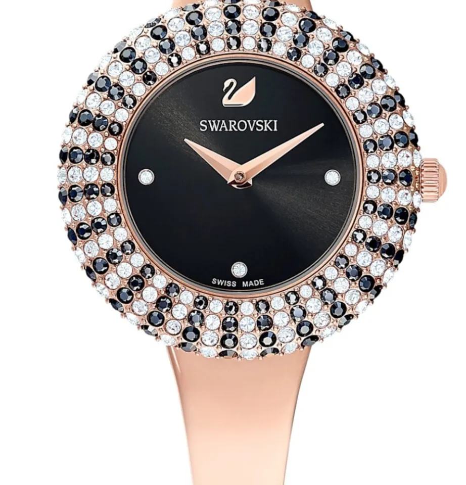 Authentic Swarovski Women Black Dial Rose Gold Stainless Steel