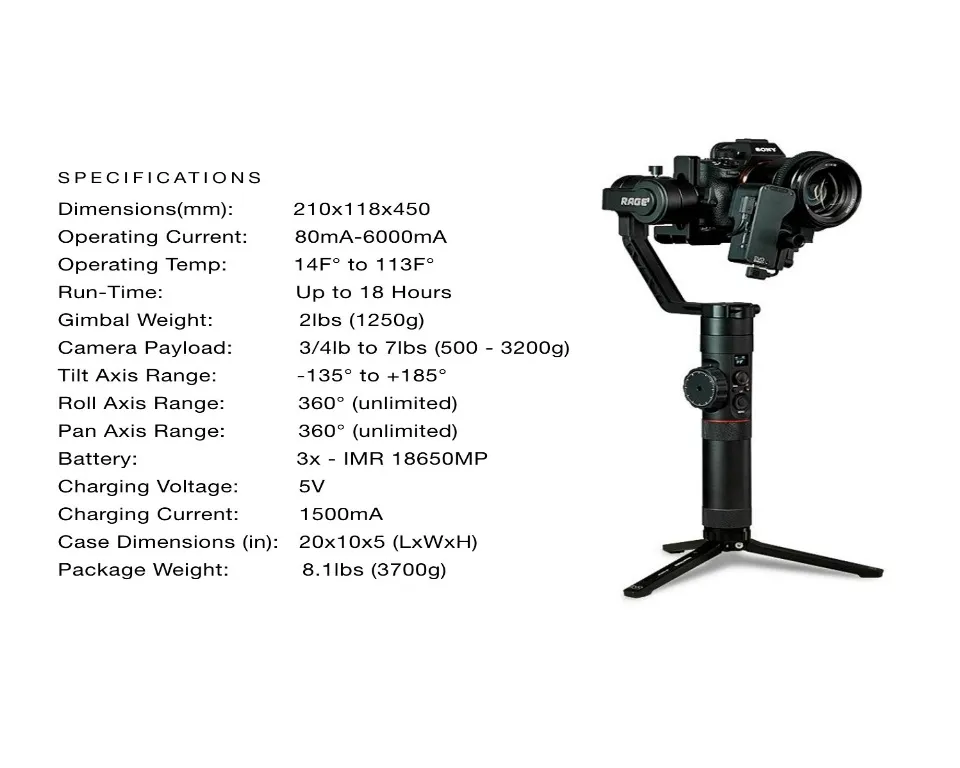 EVO Gimbals SG] RAGE3 3-AXIS Gimbal Stabiliser for DSLR