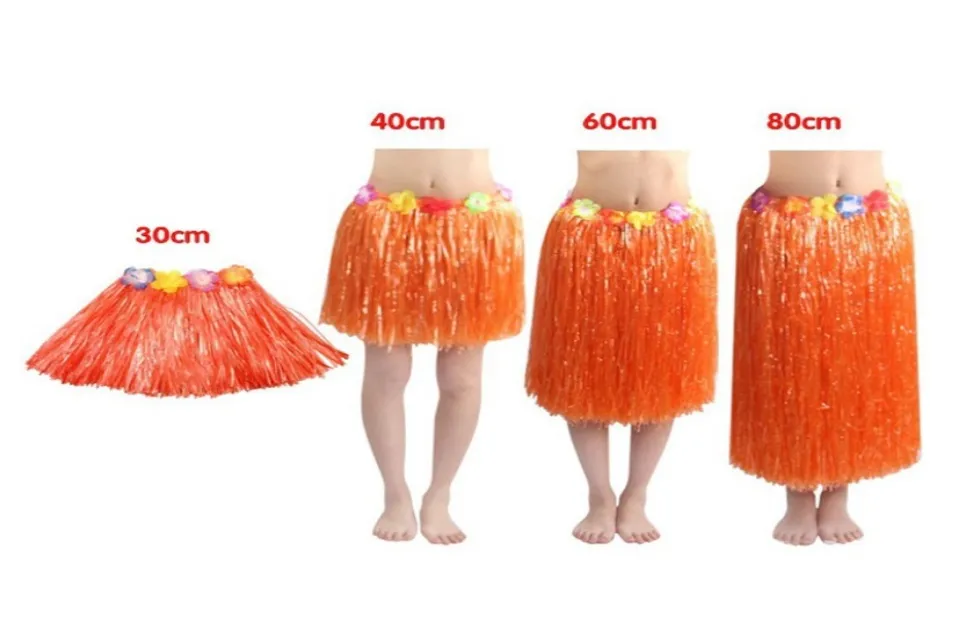 Hawaiian Hula Grass Skirt Fancy Dress Flower Long Hawaiian