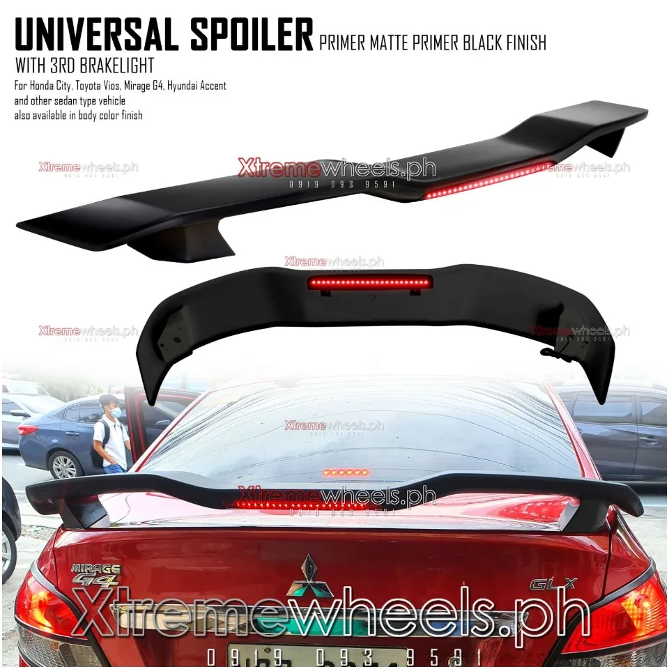 Thick Universal Spoiler for Honda City, Vios, 2014 to 2024 Mirage G4,  Accent, Elantra Civic Lancer other sedan Primer black finished for Painting  / Rear Bumper spoiler ( modulo )