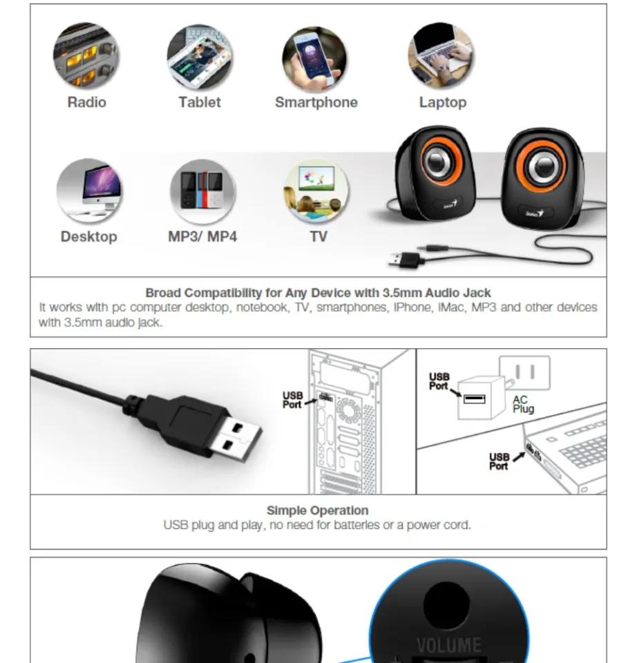 Genius SP-Q160 USB-Lautsprecher - 6W Stereo-Sound In Blau