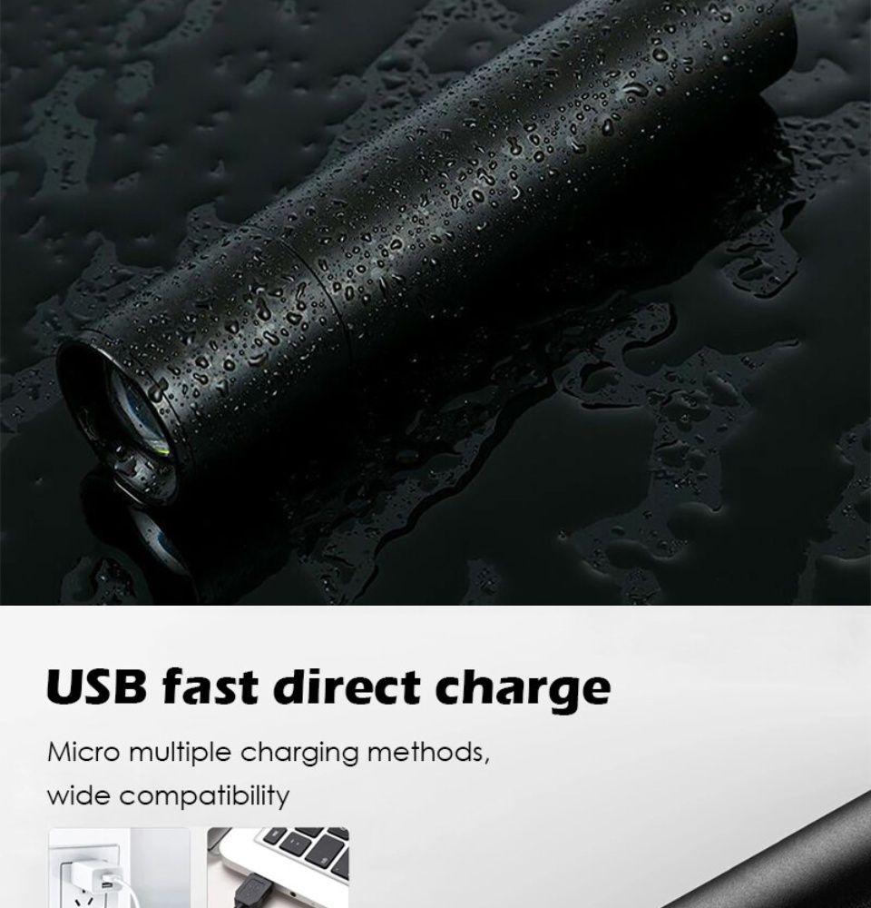 Mini lampe torche led rechargeable pour randonnée et pêche_voghion.com