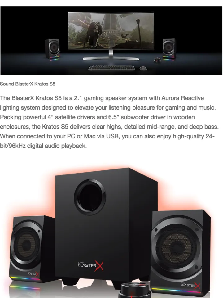 Creative sound blasterx kratos s5 2.1 gaming speaker sale system with customizable rgb lighting