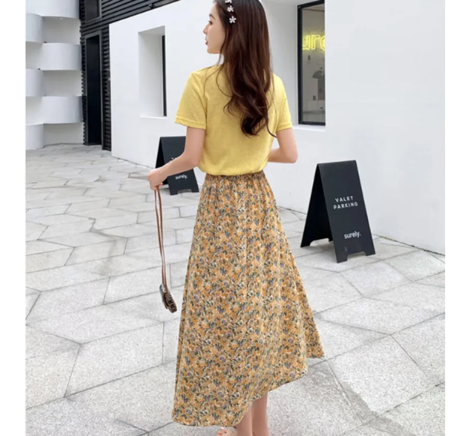 Review Chân váy hoa xếp li nhỏ Chân váy hoa nhí vintage dáng dài hàng Quảng  Châu
