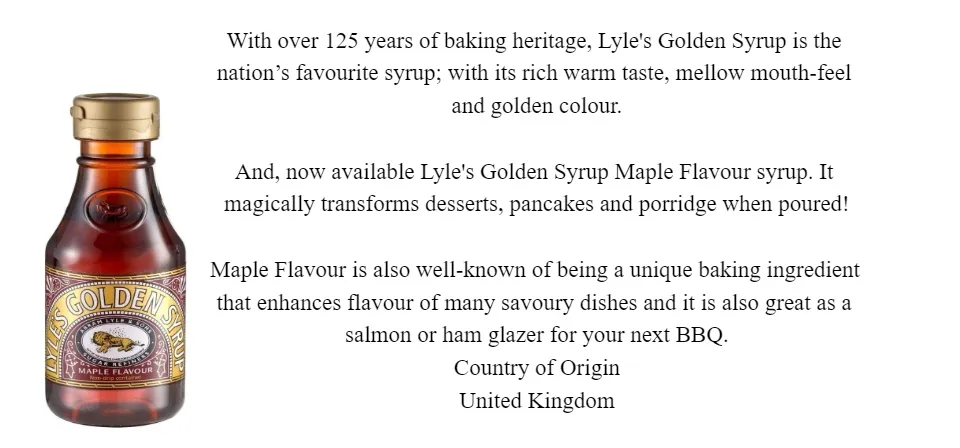 Lyle's Maple Flavour Golden Syrup 454g Squeezy Bottle X 6 - View #8