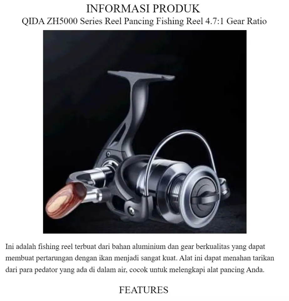 Reel Pancing QIDA ZH5000 Fishing Reel Series 4.7:1 Gear Ratio [ Putih ] /  Reel Pancing Power Handle /