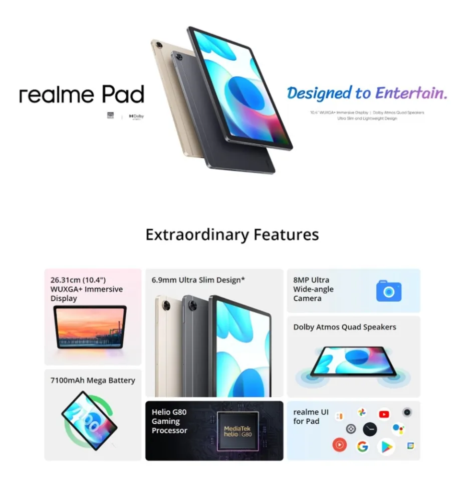 Realme Pad Tablet | LTE (6GB+128GB) / (4GB+64GB) | WIFI (3GB+32GB