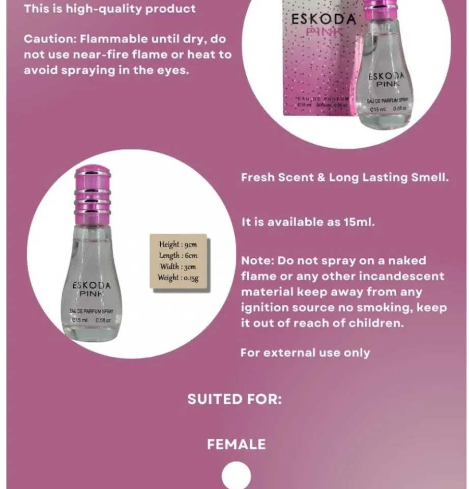 Eskoda Pink (15ML) Luxury Signature Scent Perfume Spray (Eau de