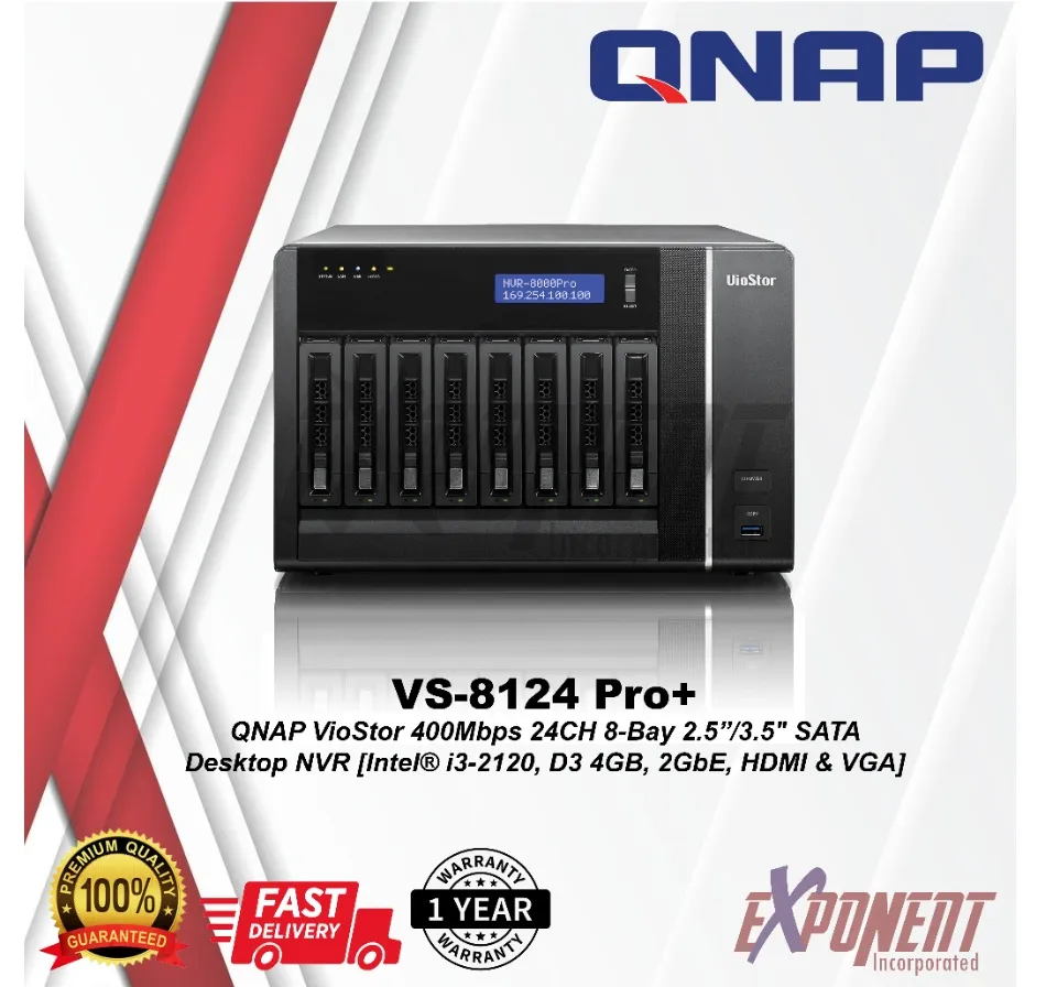 VS-8124 Pro+ QNAP VioStor 400Mbps 24CH 8-Bay 2.5/3.5 SATA Desktop