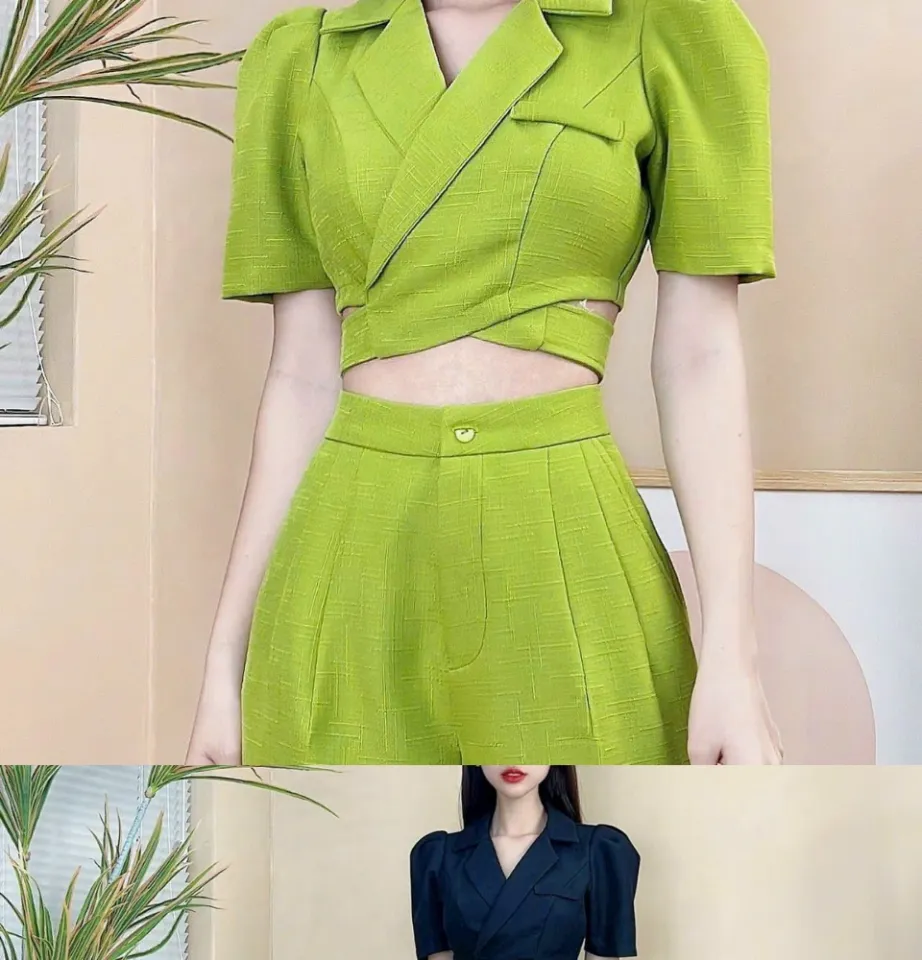 Set váy công sở LEOSWEARING áo vest croptop mix chân váy bút chì kèm đai  A213 | Shopee Việt Nam