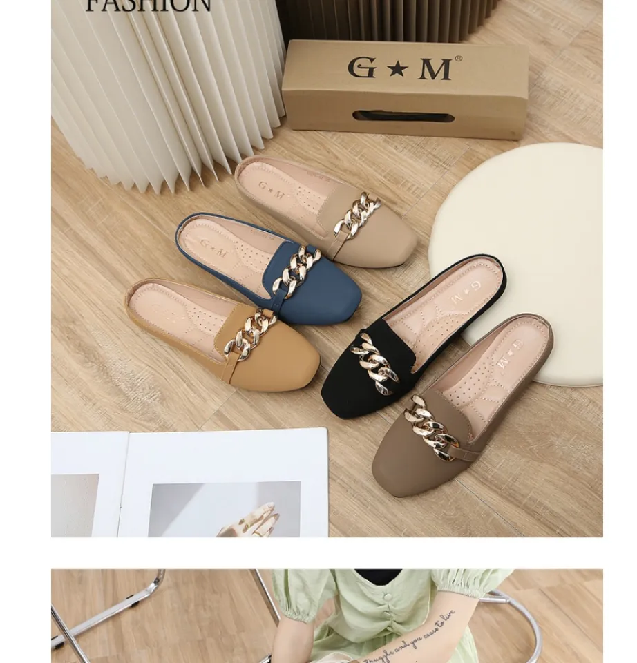 2022 New Fashion Women's Slippers Square Toe Chain Slippers Flat