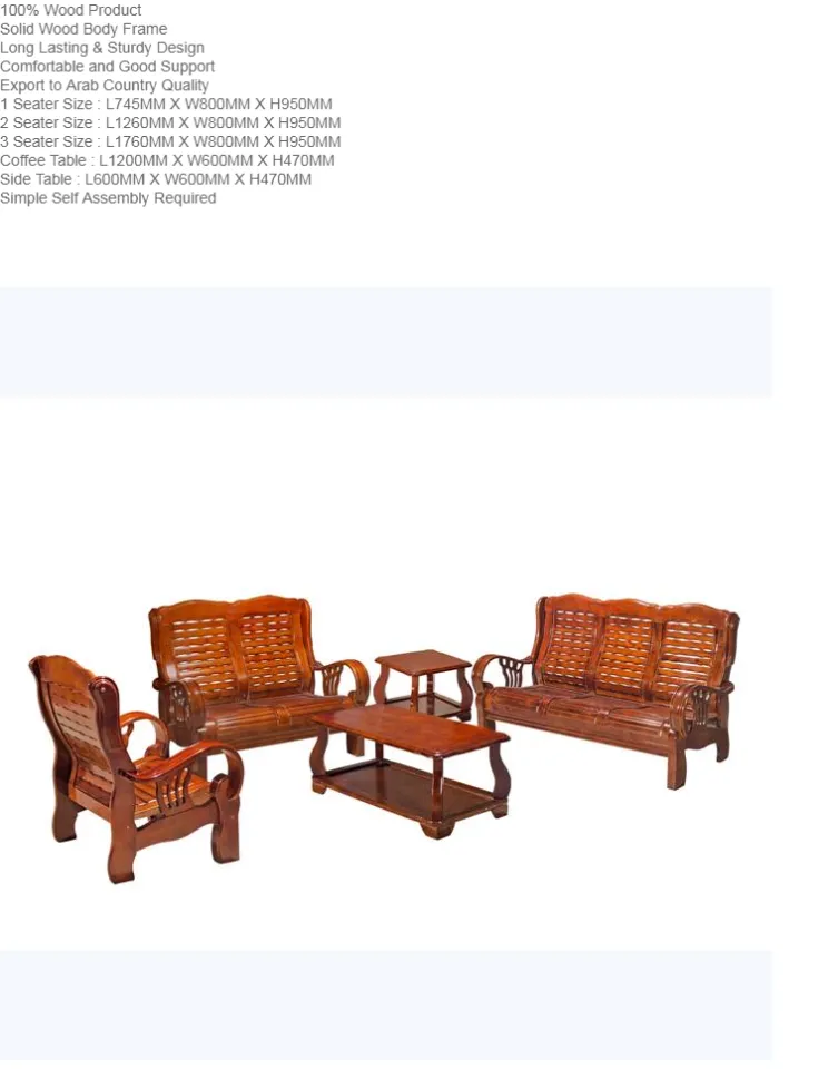 Fully Solid Wood Sofa Set 1+2+3 Sofa Bali Style Sofa Lounge Chair  Relax Sofa (Brown Color)