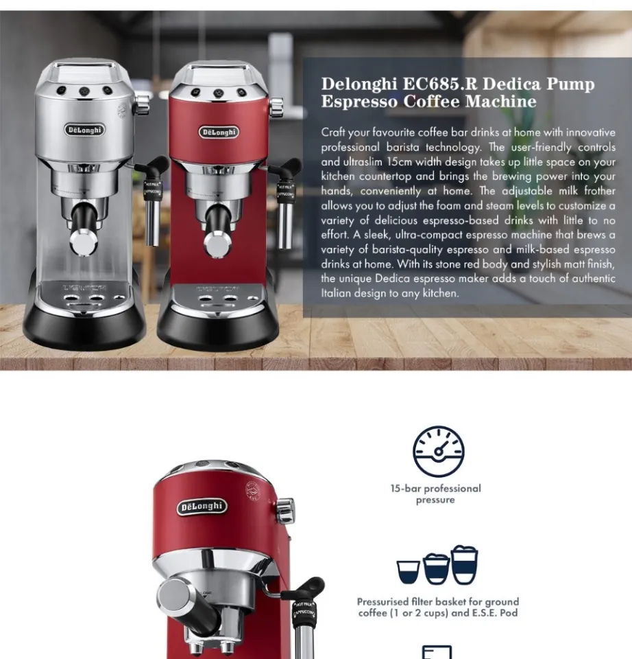 DELONGHI EC685 Dedica Pump Espresso Coffee Machine Combo
