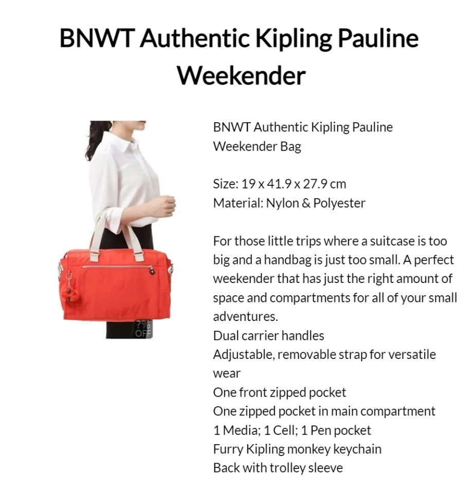 BNWT Authentic Kipling Pauline Weekender Bag Lazada