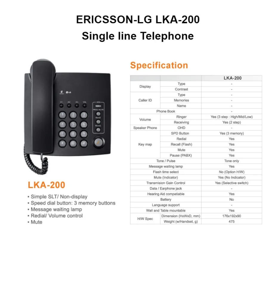 ERICSSON-LG LKA-200 Single line Telephone โทรศัพท์แบบอนาล็อก  ใช้ในสำนักงาน,บ้าน | Lazada.co.th