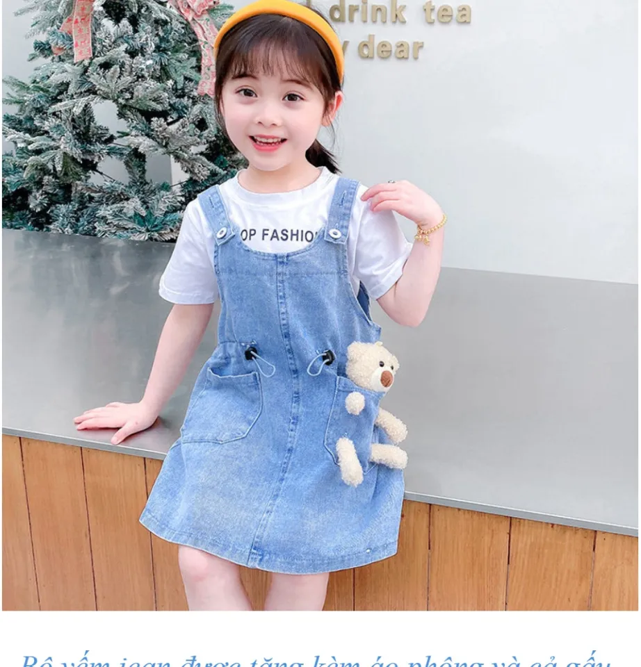 Váy yếm jean hoa ngực hàng Balabala xuất xịn Trendsfashion - Thời trang trẻ  em cao cấp xuất khẩu