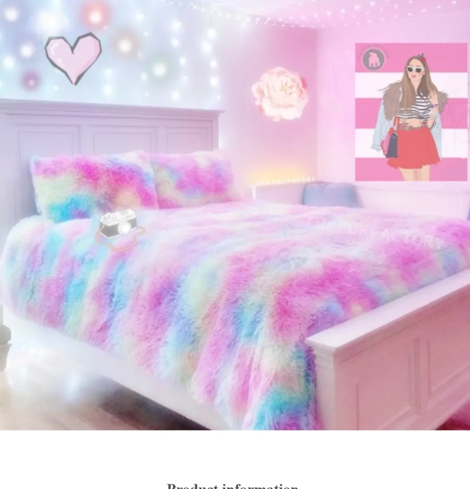 Unicorn rainbow faux fur comforter clearance set