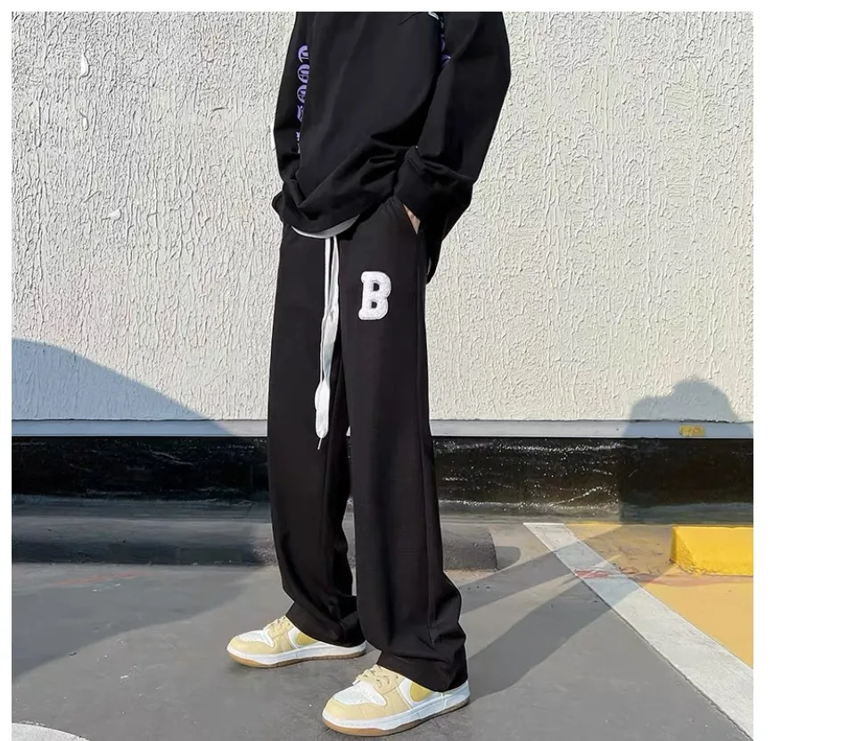 Aesthetic pants for men cotton wide leg loose straight cut pants Korean  sweatpant slocks pants fashion sweatpants