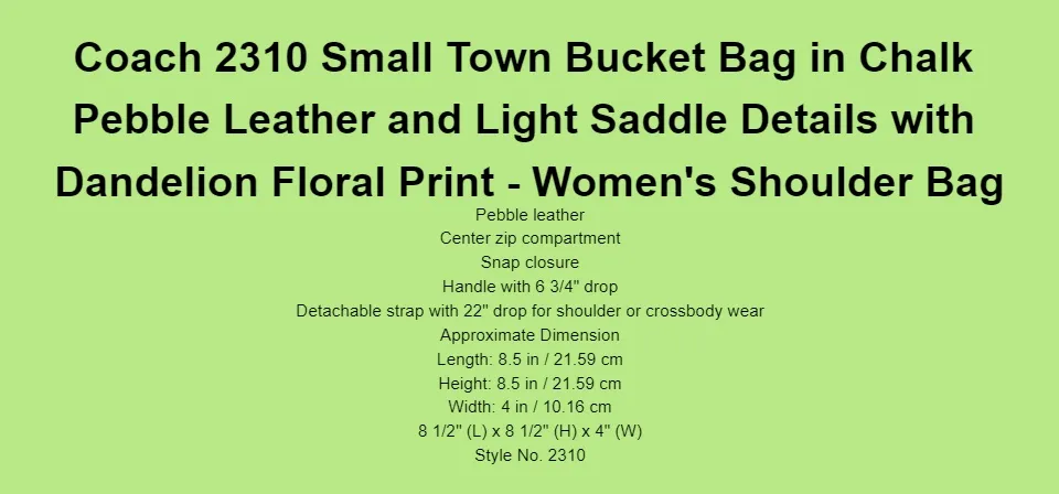 C0ACH 2310 SMALL TOWN BUCKET BAG DANDELION FLORAL PRINT WOMEN FASHION FREE  SHIP