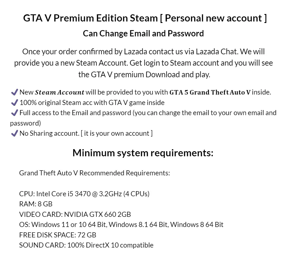 Original GTA v / GTA 5 Premium Edition [ Steam version ] For