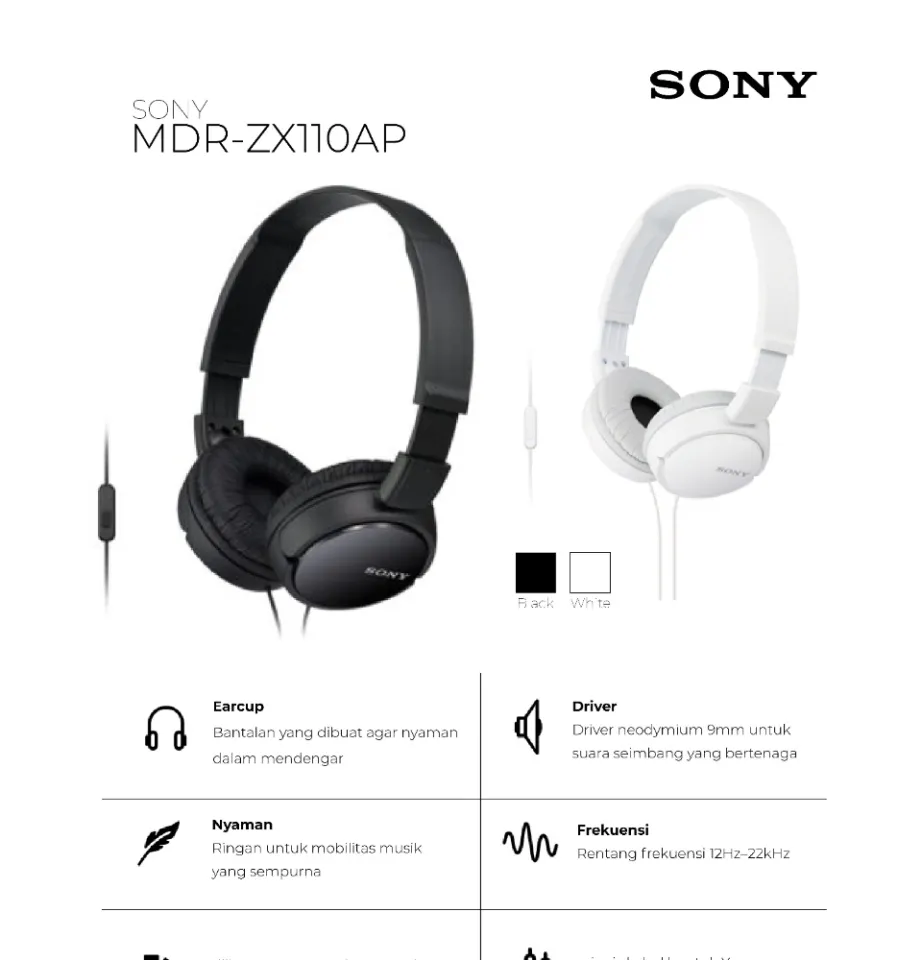 Sony MDR-ZX110AP Headphone With Mic MDR ZX110AP ZX110 AP ZX