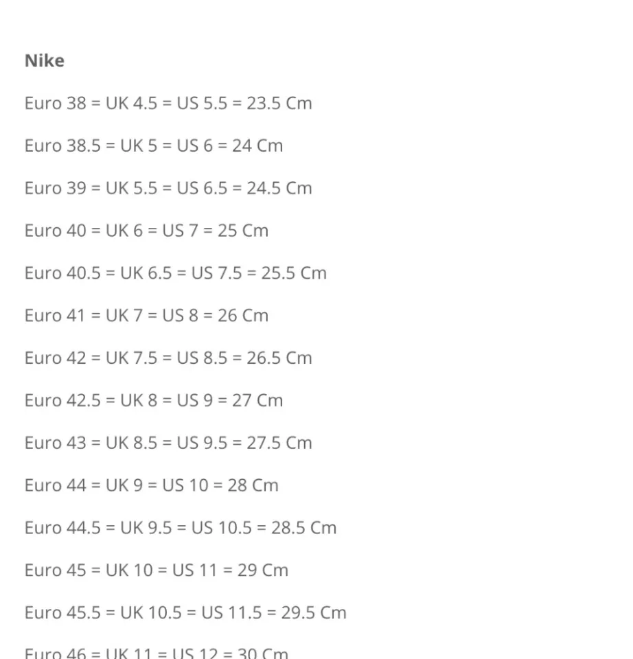 Shoe Size Chart Nike 28 Cm Cm Us Shoe Size Nike 28 Cm Shoe Size Outlet