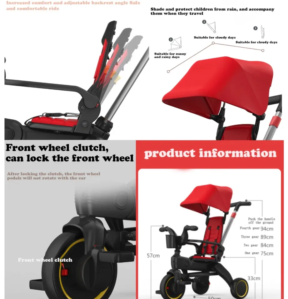 4-in-1 Portable Compact Foldable Push Trike Folding Baby