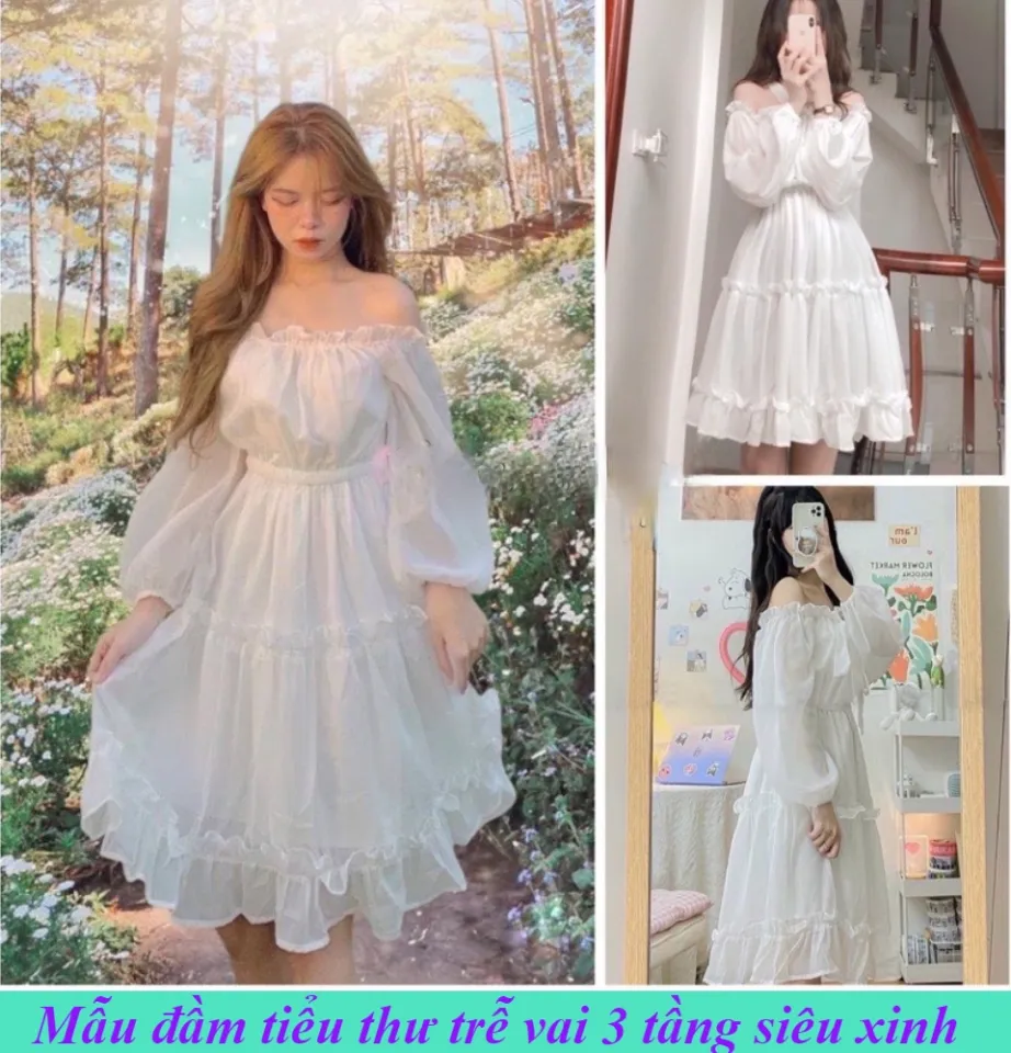 Váy voan trắng phụ nữ mùa hè 2021 váy ren rỗng mới cổ tròn siêu cổ tích váy  quây dài mùa hè - Váy dài 🆘 Kho Hàng Tàu | Đặt hàng