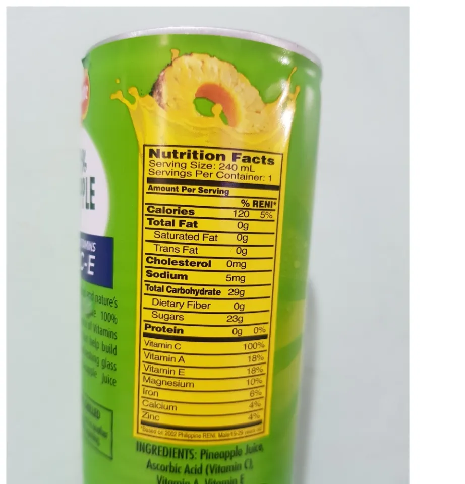 Nutrition Facts Pineapple Juice In Can Del Monte Del Monte 100