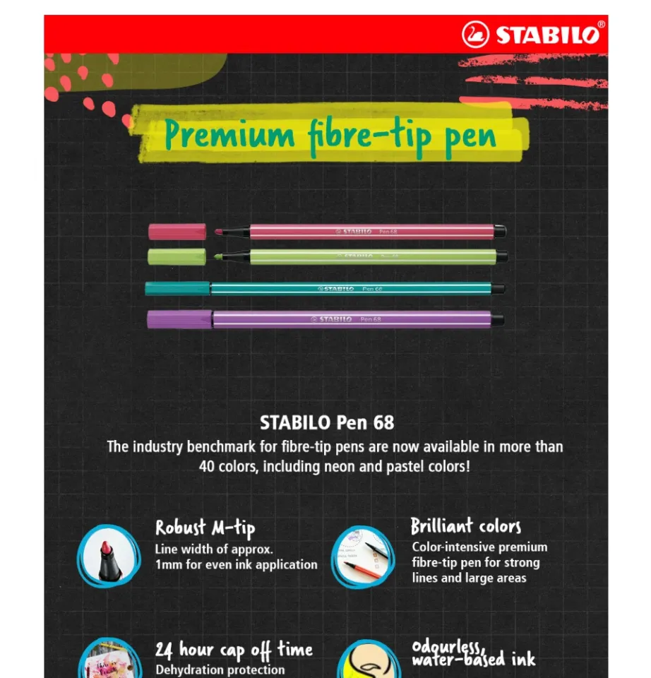 STABILO Pen 68 Pastel Colour Pens M-Tip (Line Width Approx. 1 mm) in Wallet  of 8 Assorted Colors - Novelty