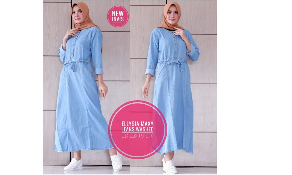 Elysia dress maxy jeans terbaru gamis remaja jeans dress levis