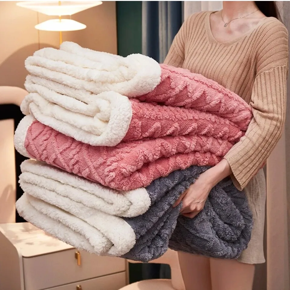 Thick Bed Blanket | Double Sided Lamb Cashmere Fleece Plaid | 200x210cm |  Warm Throw | Sofa Cover | Bedspread | Lazada PH