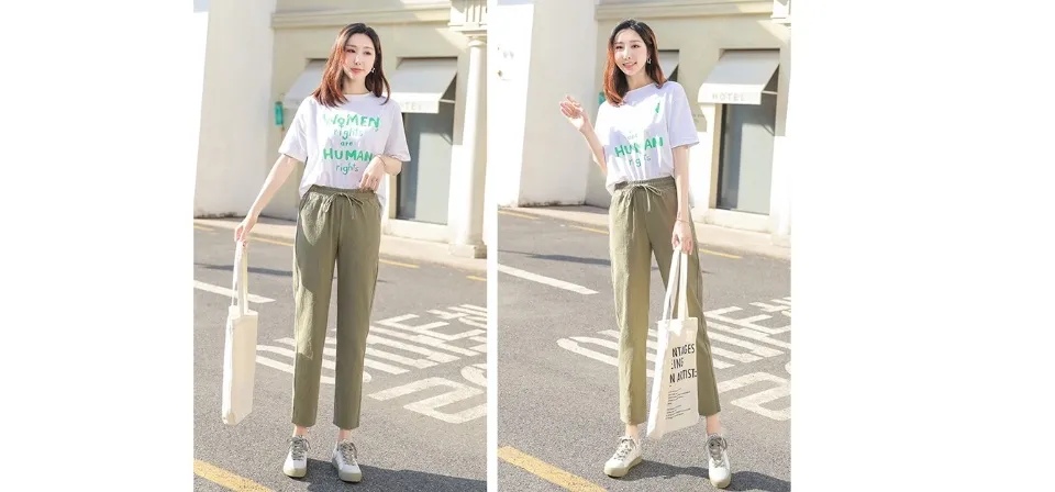 Korean's Fashion Daily Outfit Women's Attire Polyester Trouser Pants 009