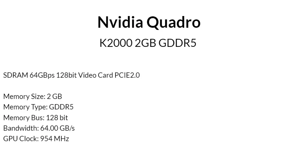 Quadro k2000 clearance specs