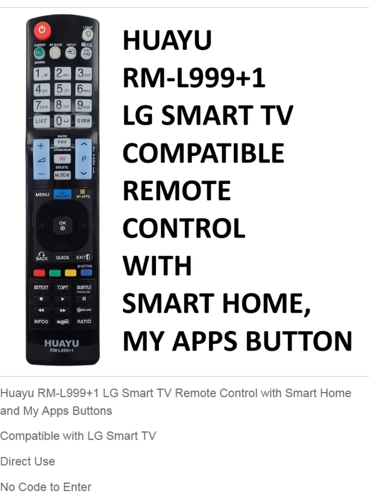 Huayu RM-L999+1 LG Smart TV Remote Control with Smart Home and My Apps  Buttons