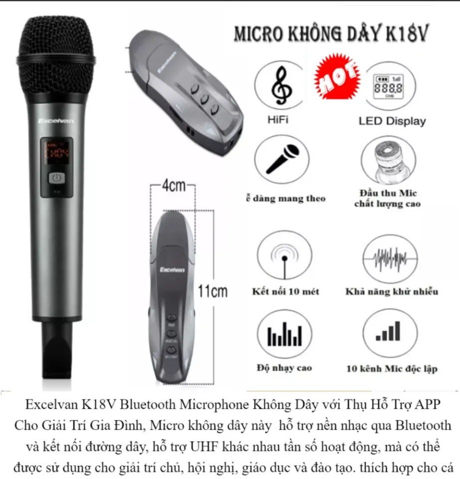 Micro Kh ng D y Mic H t Karaoke Kh ng D y Excelvan K18V Micro