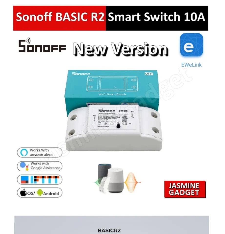 Sonoff Basic R2 (NEW VERSION) Switch WIFI สวิตช์สั่งเปิดปิดผ่าน Internet &  WIFI ทำงานร่วมกับ Alexa ได้ Smart Home 10A/ 2200W Automation Module Timer  DIY Wireless Switch, IOS Android [มีประกัน]