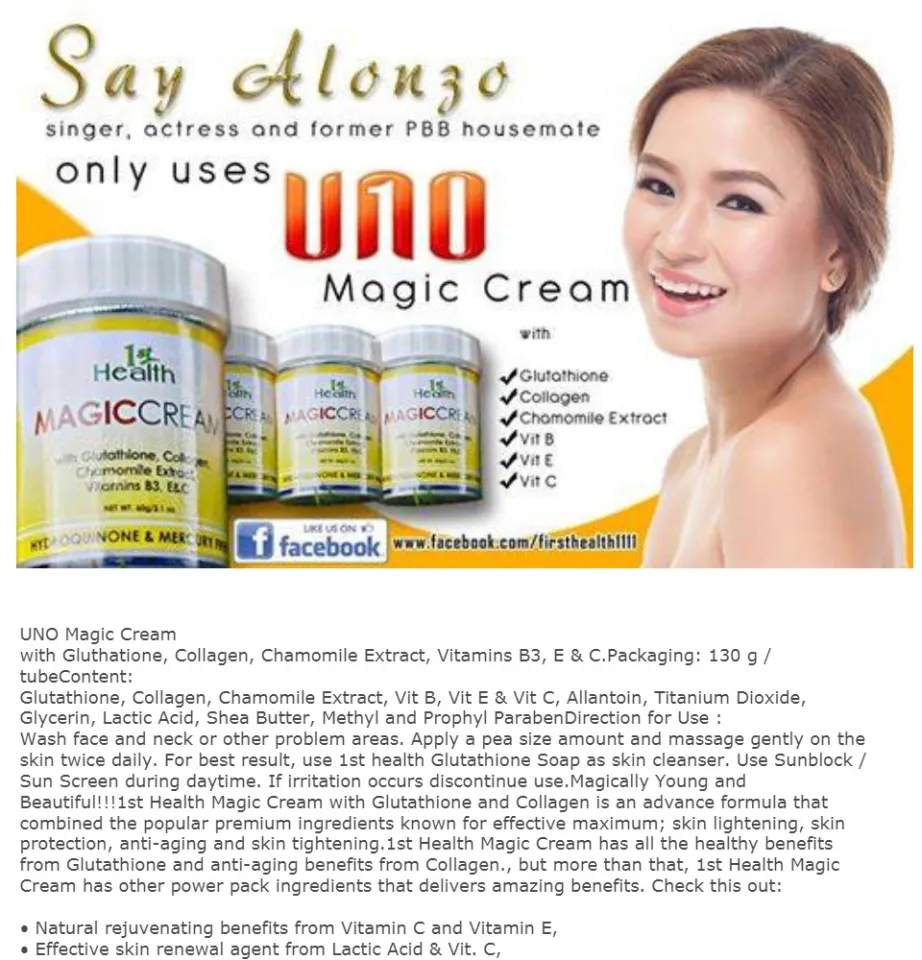 UNO Magic Cream with Gluthatione Collagen Chamomile Extract Vitamins B3 E & C Anti-Aging Skin Lightening Cream Soothing Pore Control Cream Vitamin C Rich Dermacare Cream - Lazada