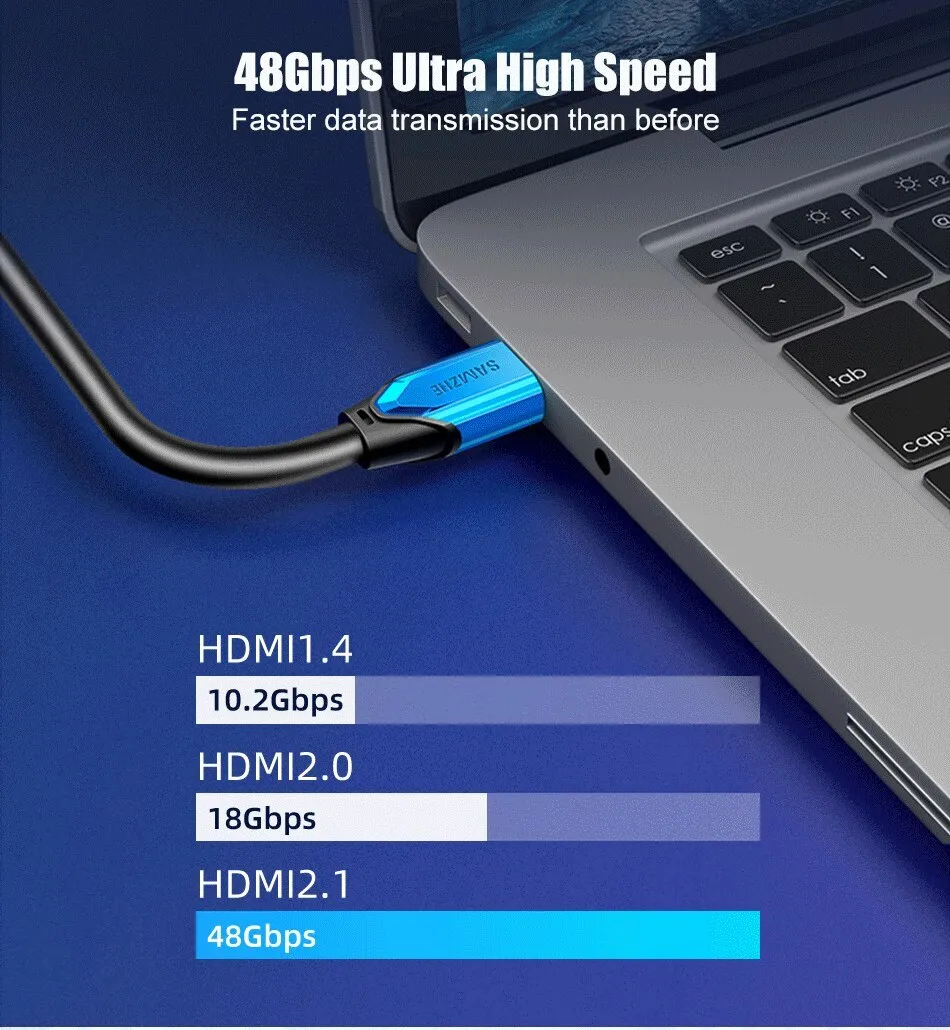 Samzhe HDMI 2.1 Cable 8K@60Hz 48Gbps 4 <h3 data-path-to-node="1">Product Highlights</h3> <ul data-path-to-node="2"> <li> <p data-path-to-node="2,0,0"><b data-path-to-node="2,0,0" data-index-in-node="0"><span class="citation-12">Ultra-HD 8K Resolution:</span></b><span class="citation-12"> Supports breathtaking </span><b data-path-to-node="2,0,0" data-index-in-node="46"><span class="citation-12">8K@60Hz</span></b><span class="citation-12"> and high-speed </span><b data-path-to-node="2,0,0" data-index-in-node="69"><span class="citation-12">4K@120Hz</span></b><span class="citation-12 citation-end-12">, providing four times the detail of 4K for a truly cinematic experience.</span></p> </li> <li> <p data-path-to-node="2,1,0"><b data-path-to-node="2,1,0" data-index-in-node="0"><span class="citation-11">Massive 48Gbps Bandwidth:</span></b><span class="citation-11 citation-end-11"> Features the HDMI 2.1 standard, ensuring ultra-smooth data transmission without lag, stuttering, or frame drops.</span></p> </li> <li> <p data-path-to-node="2,2,0"><b data-path-to-node="2,2,0" data-index-in-node="0"><span class="citation-10">Vibrant Dynamic HDR:</span></b><span class="citation-10"> Enhanced support for </span><b data-path-to-node="2,2,0" data-index-in-node="42"><span class="citation-10">Dolby Vision</span></b><span class="citation-10"> and </span><b data-path-to-node="2,2,0" data-index-in-node="59"><span class="citation-10">HDR 10+</span></b><span class="citation-10 citation-end-10"> optimizes color, brightness, and contrast on a scene-by-scene basis.</span></p> </li> <li> <p data-path-to-node="2,3,0"><b data-path-to-node="2,3,0" data-index-in-node="0">Immersive eARC Audio:</b><span class="citation-9"> High-fidelity Enhanced Audio Return Channel (eARC) supports premium formats like </span><b data-path-to-node="2,3,0" data-index-in-node="103"><span class="citation-9">Dolby Atmos</span></b><span class="citation-9"> and </span><b data-path-to-node="2,3,0" data-index-in-node="119"><span class="citation-9">DTS:X</span></b><span class="citation-9 citation-end-9"> for object-based 7.1 surround sound.</span></p> </li> <li> <p data-path-to-node="2,4,0"><b data-path-to-node="2,4,0" data-index-in-node="0">Advanced Gaming Support:</b><span class="citation-8"> Includes </span><b data-path-to-node="2,4,0" data-index-in-node="34"><span class="citation-8">VRR (Variable Refresh Rate)</span></b><span class="citation-8"> and </span><b data-path-to-node="2,4,0" data-index-in-node="66"><span class="citation-8">ALLM (Auto Low Latency Mode)</span></b><span class="citation-8 citation-end-8"> to reduce lag and screen tearing for competitive gameplay.</span></p> </li> <li> <p data-path-to-node="2,5,0"><b data-path-to-node="2,5,0" data-index-in-node="0"><span class="citation-7">Premium Build Quality:</span></b><span class="citation-7"> Constructed with </span><b data-path-to-node="2,5,0" data-index-in-node="40"><span class="citation-7">gold-plated connectors</span></b><span class="citation-7 citation-end-7">, a reinforced zinc alloy shell, and a durable cotton-mesh braided jacket for superior durability and EMI protection.</span></p> </li> </ul>
