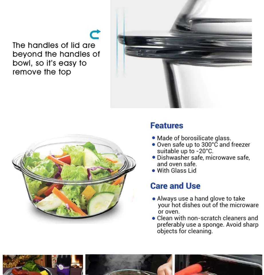 Royal Dine Lancaster Oven Safe Borosilicate Glass Casserole with Lid  Round