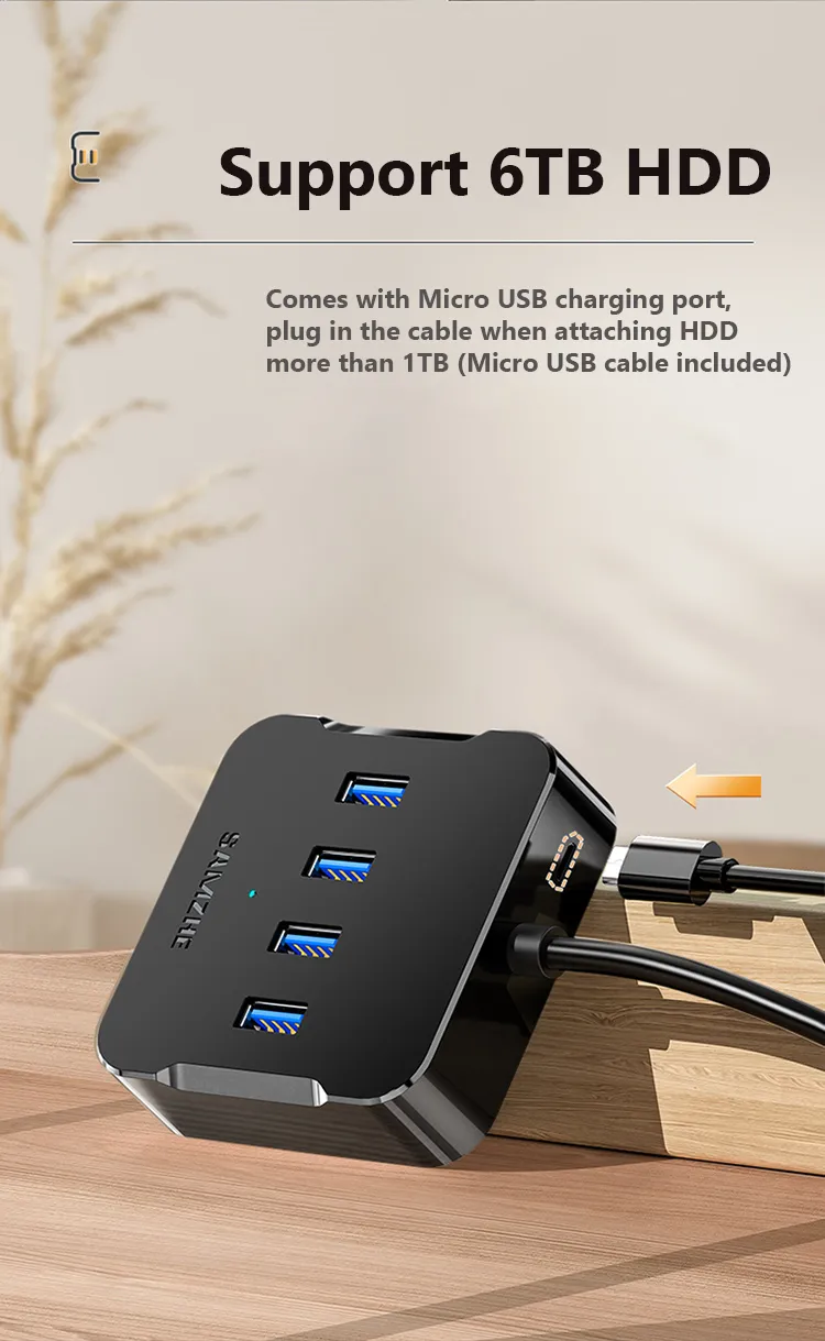 <div>1. Add 4 USB 3.0 ports to your PC;</div> <div>2. Backward Compatible to USB 2.0 and USB 1.1;</div> <div>3. Transfer rates of up to 5Gbps- 10X faster than USB 2.0;</div> <div>4. Plug-and-Play, hot-swap compliant.</div> <div data-spm-anchor-id="a2o42.pdp_revamp.product_detail.i2.2f7e4395OrPz13">5. Micro Usb Port for additional power.</div>